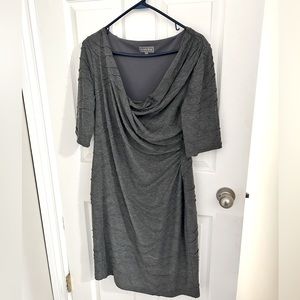 Stylish grey knit dress with cowl neck